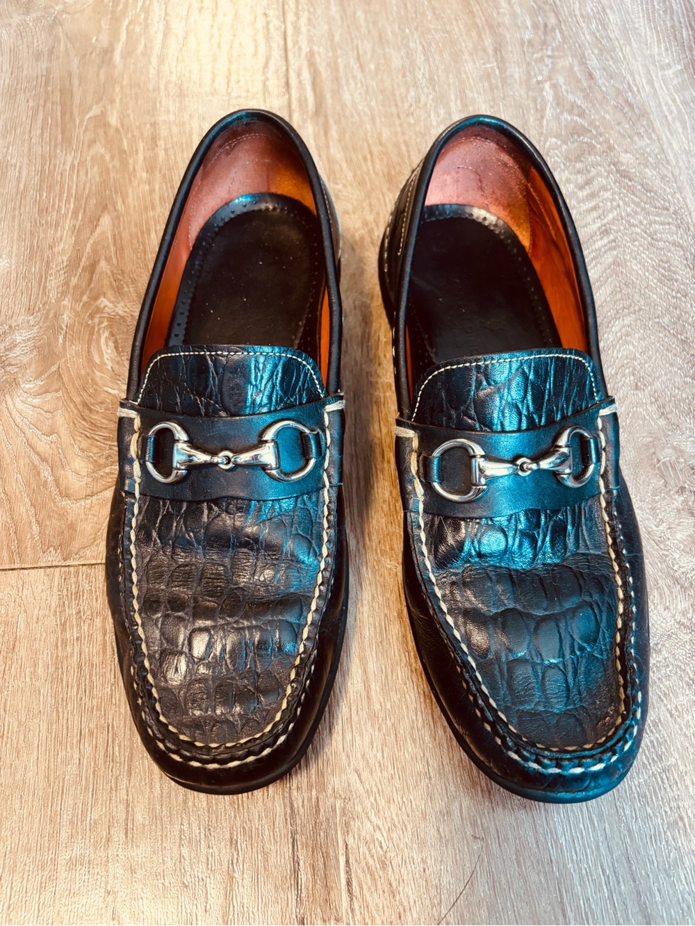 Martin Dingman Black Croc-Embossed Leather Bit Loafers